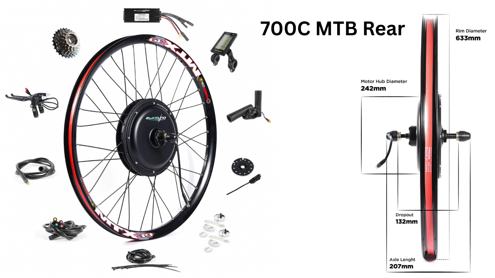 eBikeling Waterproof 48V 1200W Direct Drive Motor Electric Ebike Conversion Kit