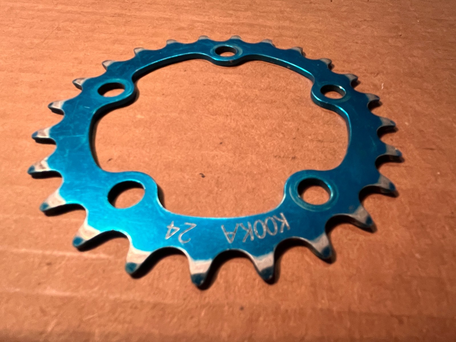 Vintage Kooka 24t chainring, 74mm bcd 5 bolt, turquoise anodized, good shape