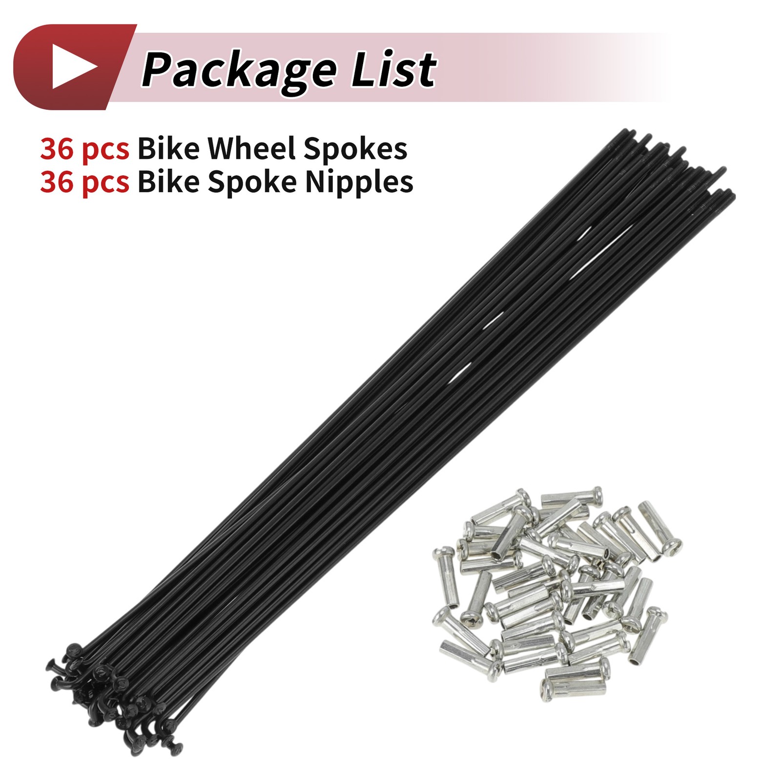 14G Bicycle Spokes 14G 220mm Bike Wheel Spokes with Nipple Black 36 Set