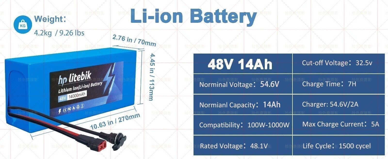 48V 14Ah Lithium Battery For 500W 750W 1000W 1500W EBike Electric Bike Bicycle