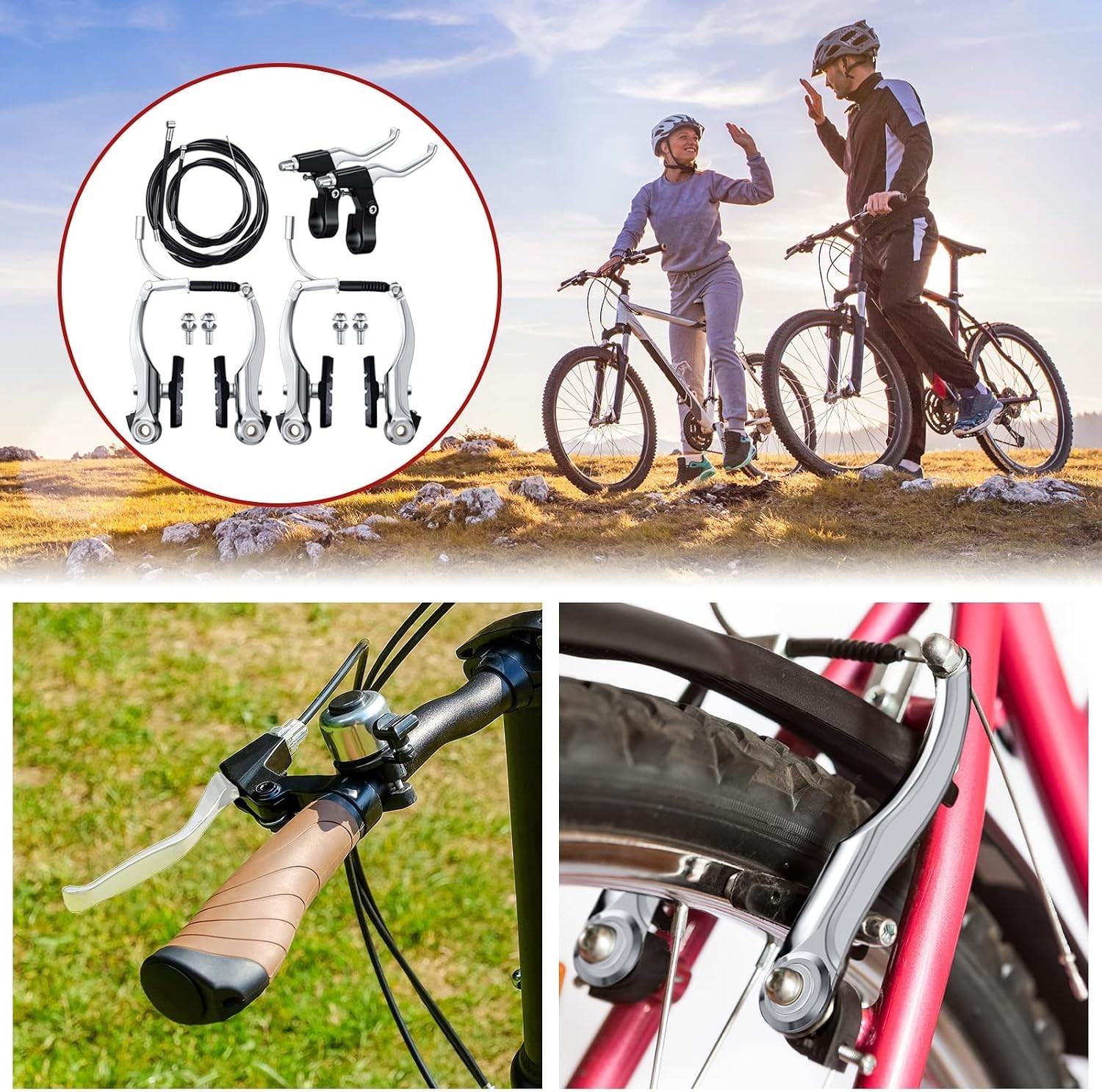 Bike Brake Set V-type Aluminum Alloy Cables Levers for MTB Road Bikes