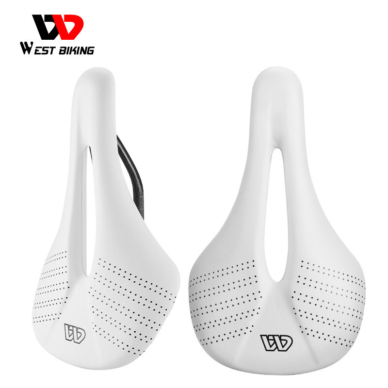 WEST BIKING PVC Leather Carbon Fiber Bike Saddle Bicycle Saddle Cushion White