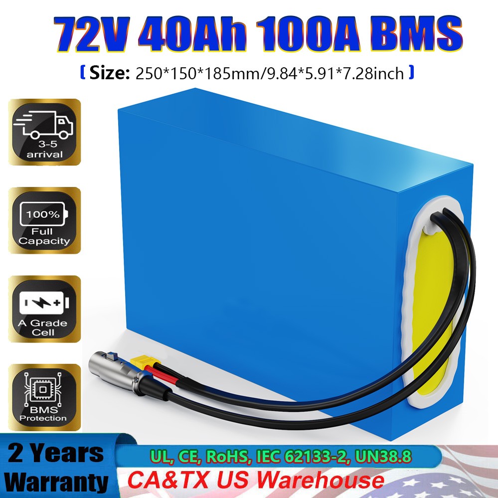E-bike Battery 72V 40Ah Battery with 100A BMS Lithium Battery for 0-5000W Motor