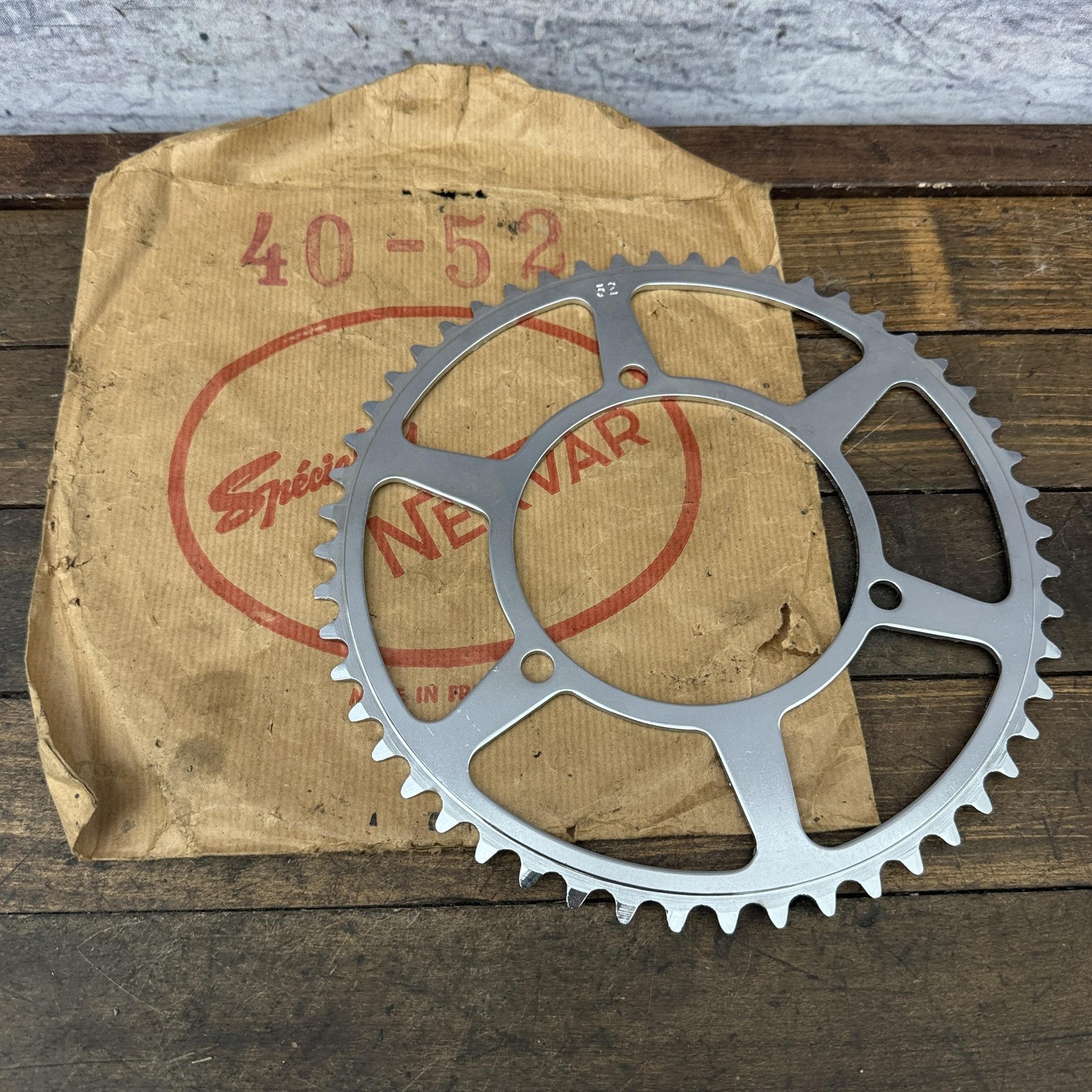 Vintage Specialites Nervar 52T Chainring 3-Bolt 116 BCD Steel Made in France