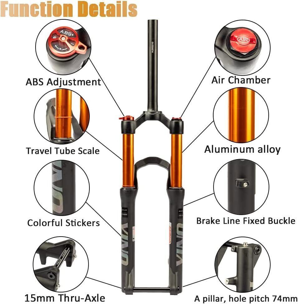 BUCKLOS YINO 24” Air Suspension Fork MTB 120mm Travel 100*15mm Thru Axle/9mm QR