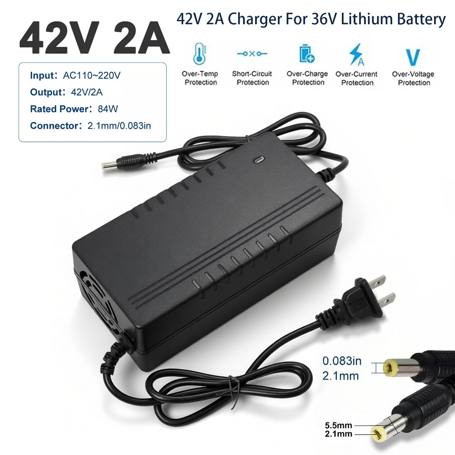 42V 2A Ebike Battery Charger f o 36V Lithium Battery Electric Bicycle Charger