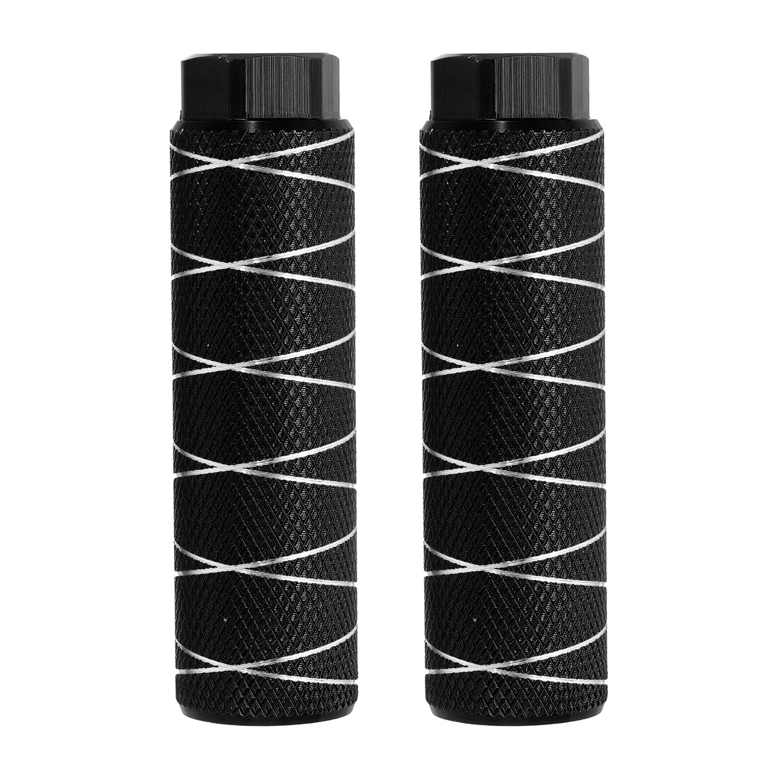 2 Pack Aluminum Alloy Bike Pegs Anti-Skid Fit 3/8 Inch with Thin Line Dark Black