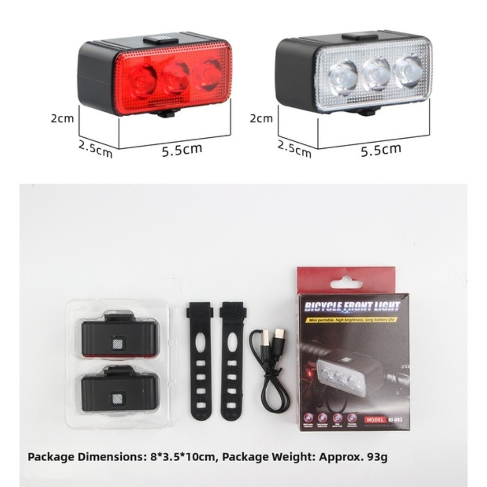 Front Rear LED Bike Light Set USB Rechargeable Quick Release Strap Mount