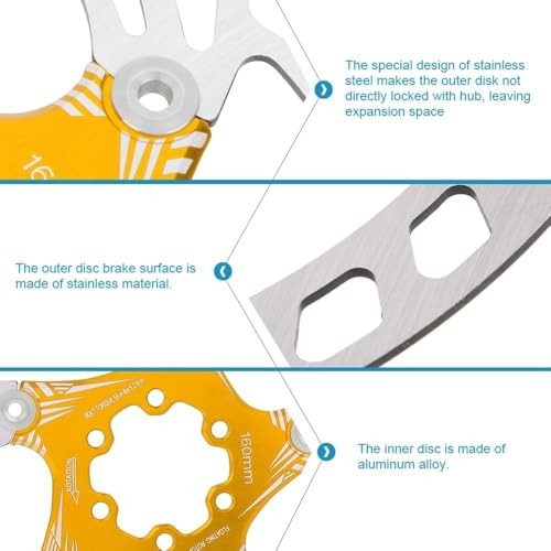 160mm Floating Bike Disc Brake Rotors – Stainless Steel & Aluminum Alloy Gold