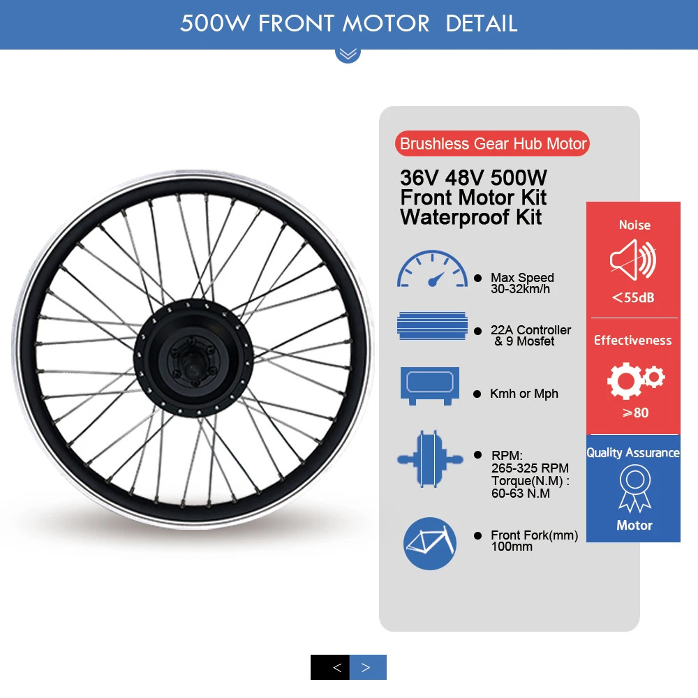 Electric Bike Conversion Kit 500W Front Hub Motor Wheel 36V 48V Waterproof Plug