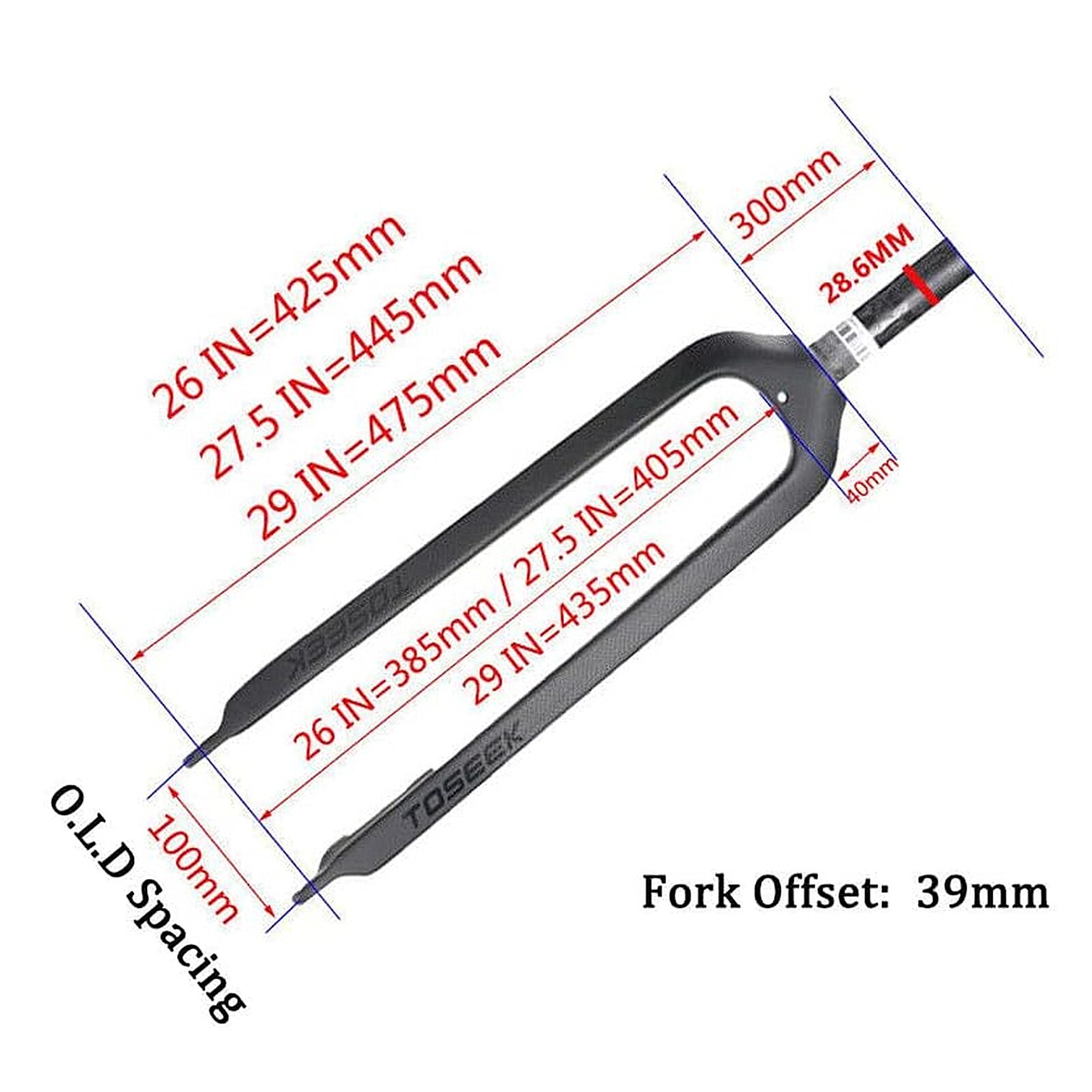 26″ TOSEEK 1-1/8″ Full Carbon Fiber MTB Fork Disc Brake Rigid Super Light Fork
