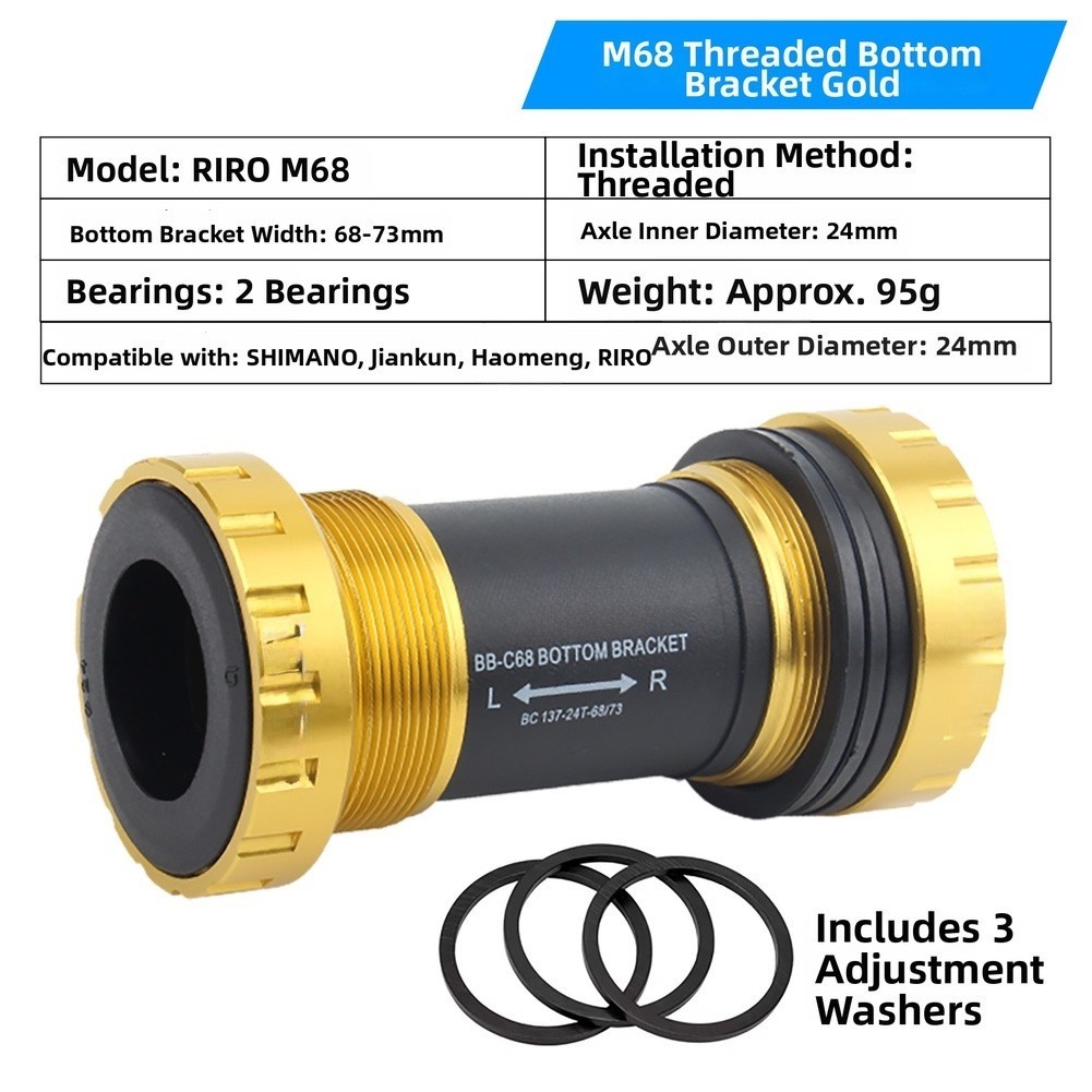 Bottom Bracket BB68 Screw-in Design Aluminum Alloy for 68mm 73mm Bike Frames