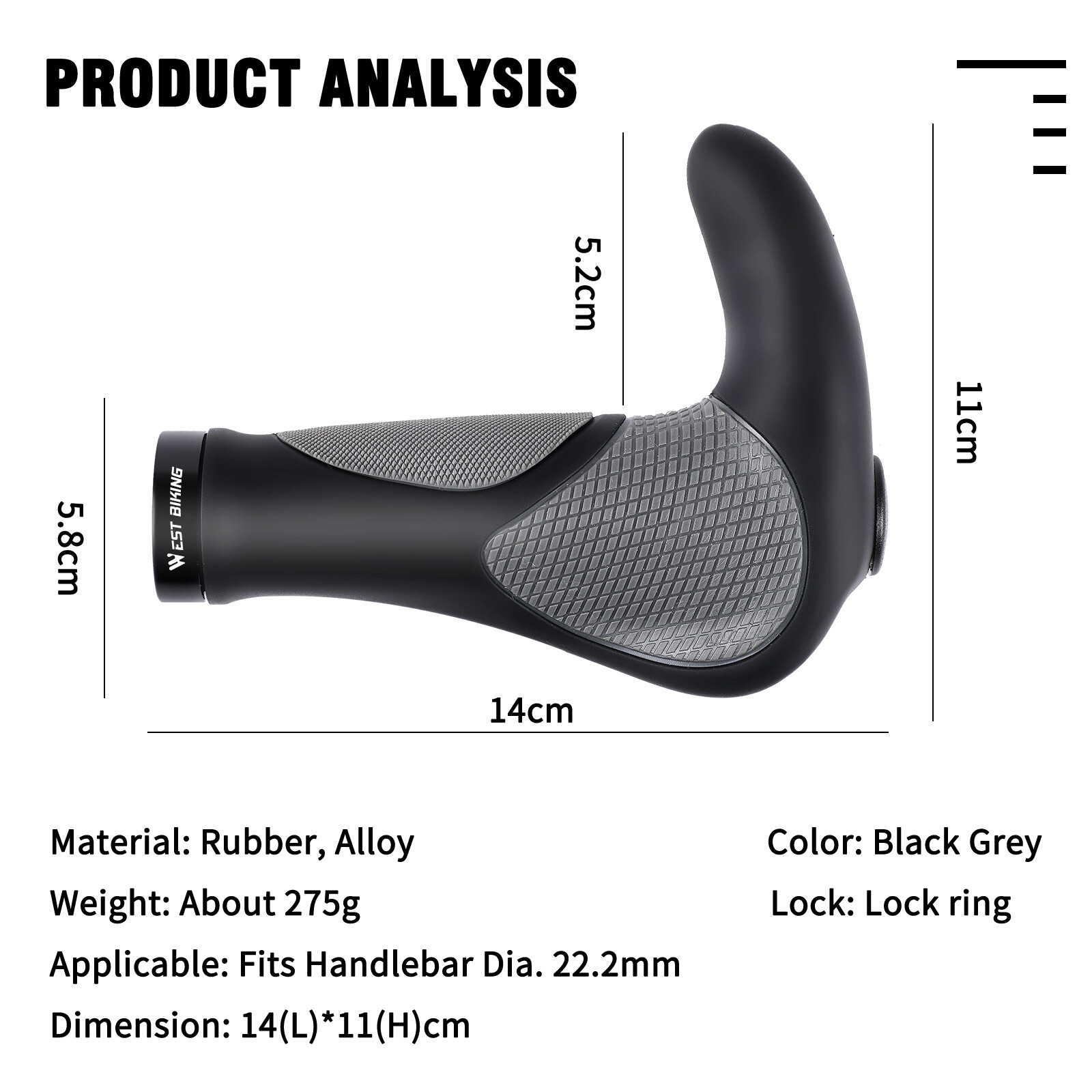 WEST BIKING Bike Grip Lock-on Rubber Ergonomic Bicycle Handlebar Bar Ends Plugs