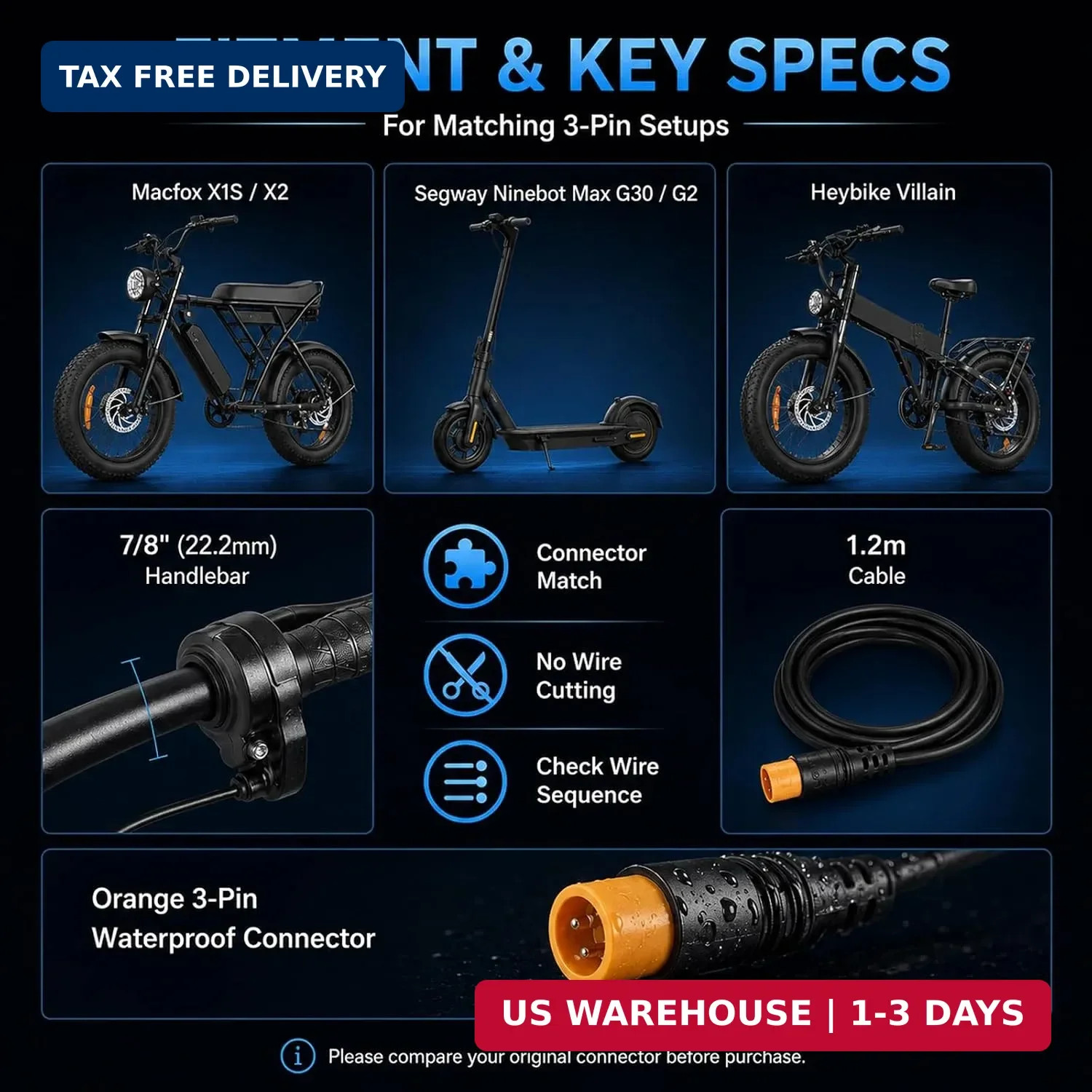 Ebike Full Twist Throttle for Macfox HappyRun Freego Heybike, 12V-72V Surron Sty