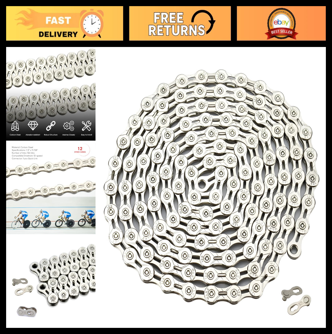 6/7/8/9/10/11/12 Speed Bike Chain, 116/126 Links, Quick Link, Carbon Steel MTB/R