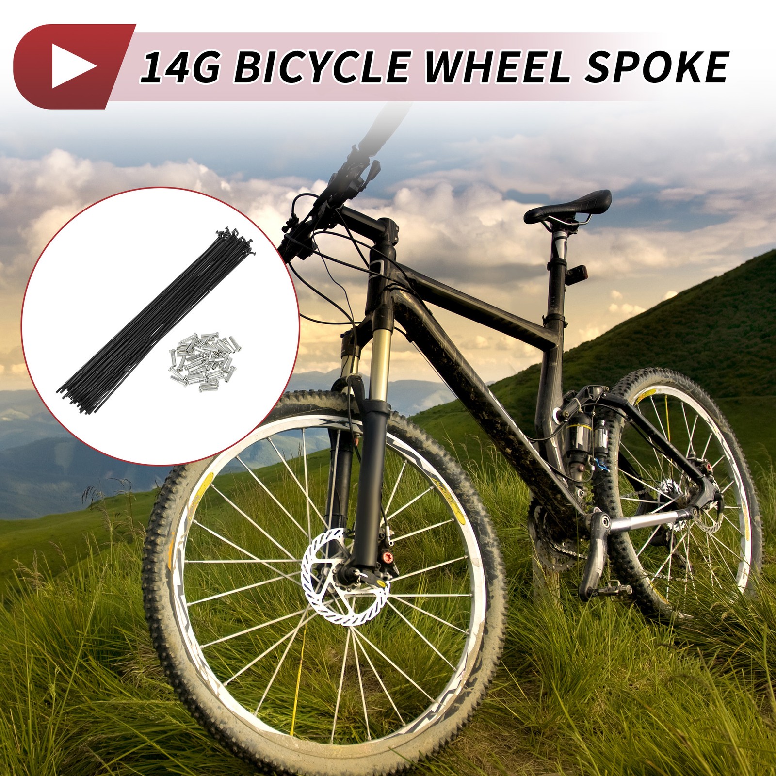 14G Bicycle Spokes 14G 220mm Bike Wheel Spokes with Nipple Black 36 Set