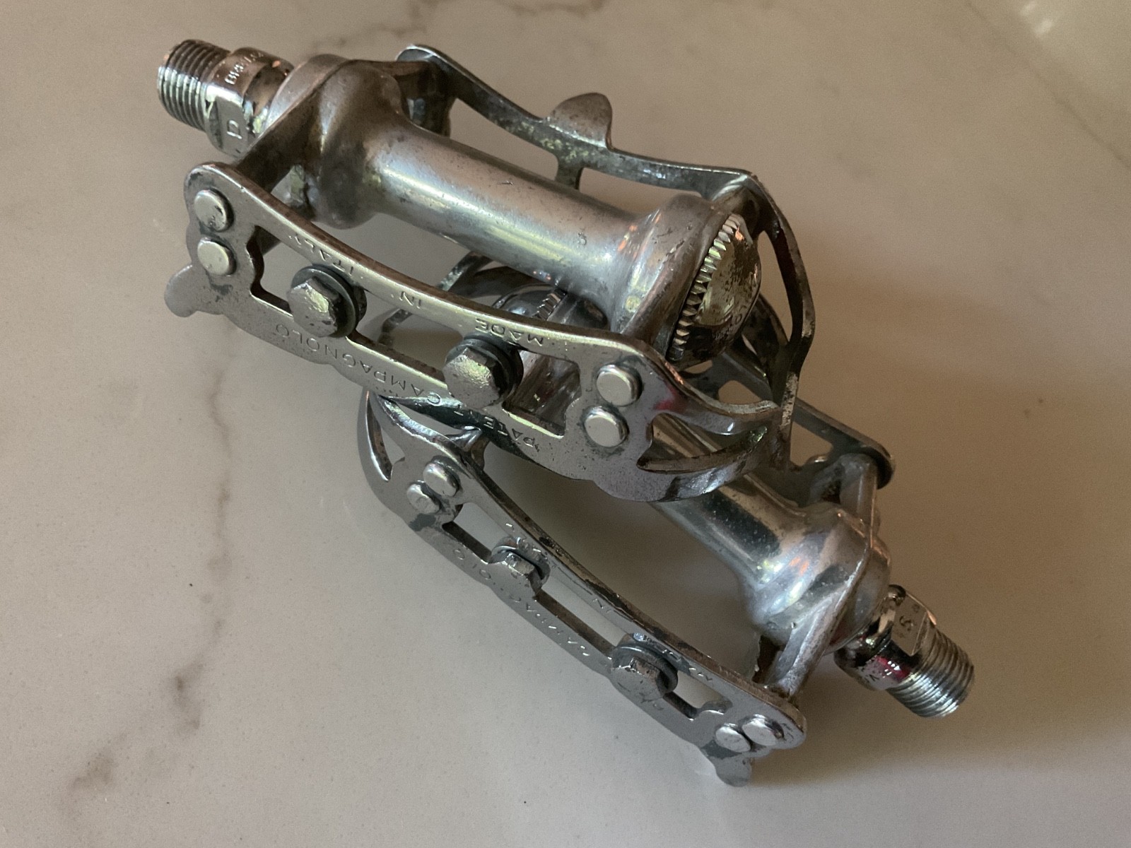 Campagnolo Record Road Pedals Chrome Steel 1980s 9/16 X 20 Patina Nice Caps