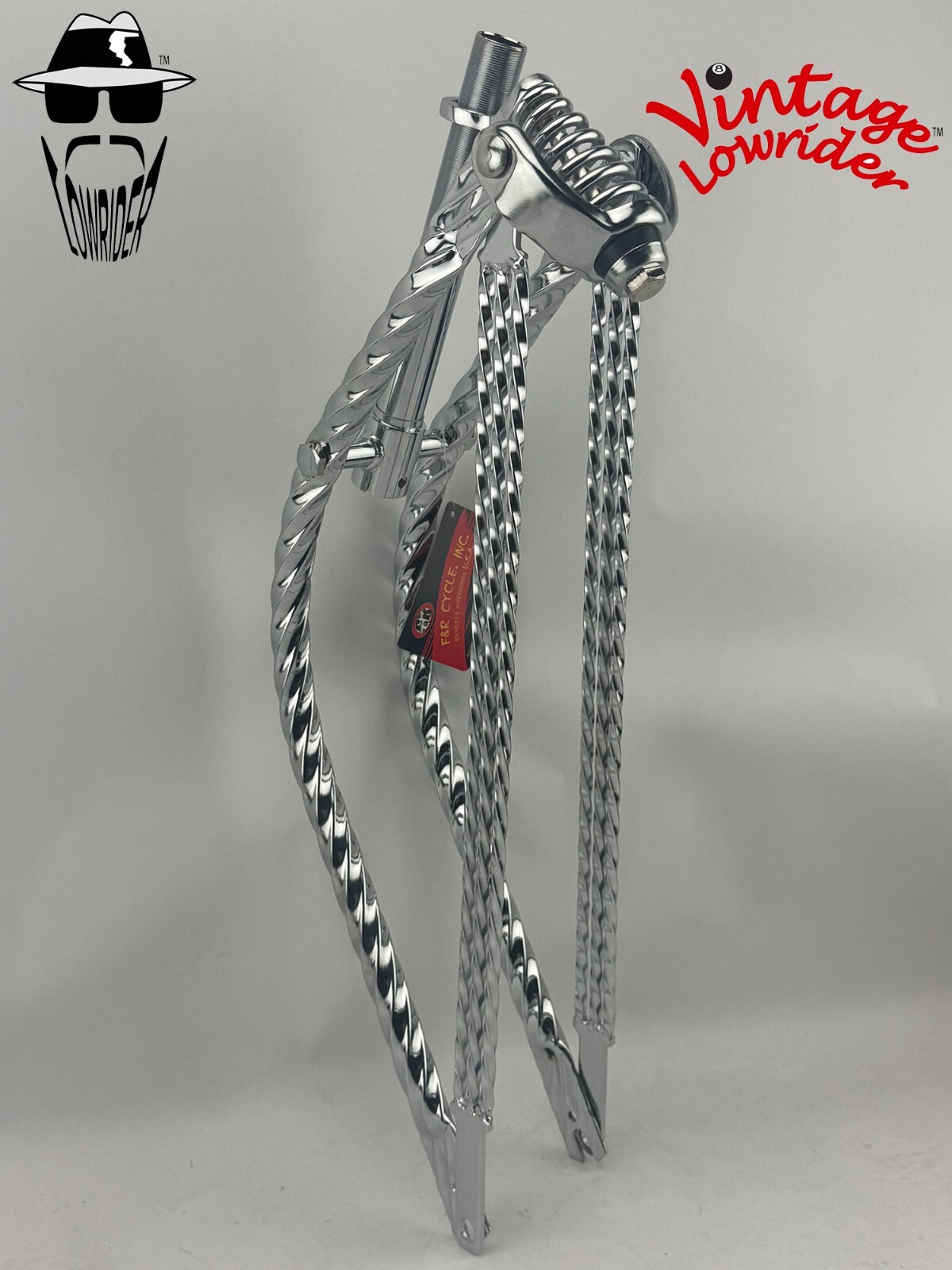 26″ VINTAGE LOWRIDER BICYCLE BENT TRIPLE SQUARE TWISTED SPRING FORK 1″ CHROME.
