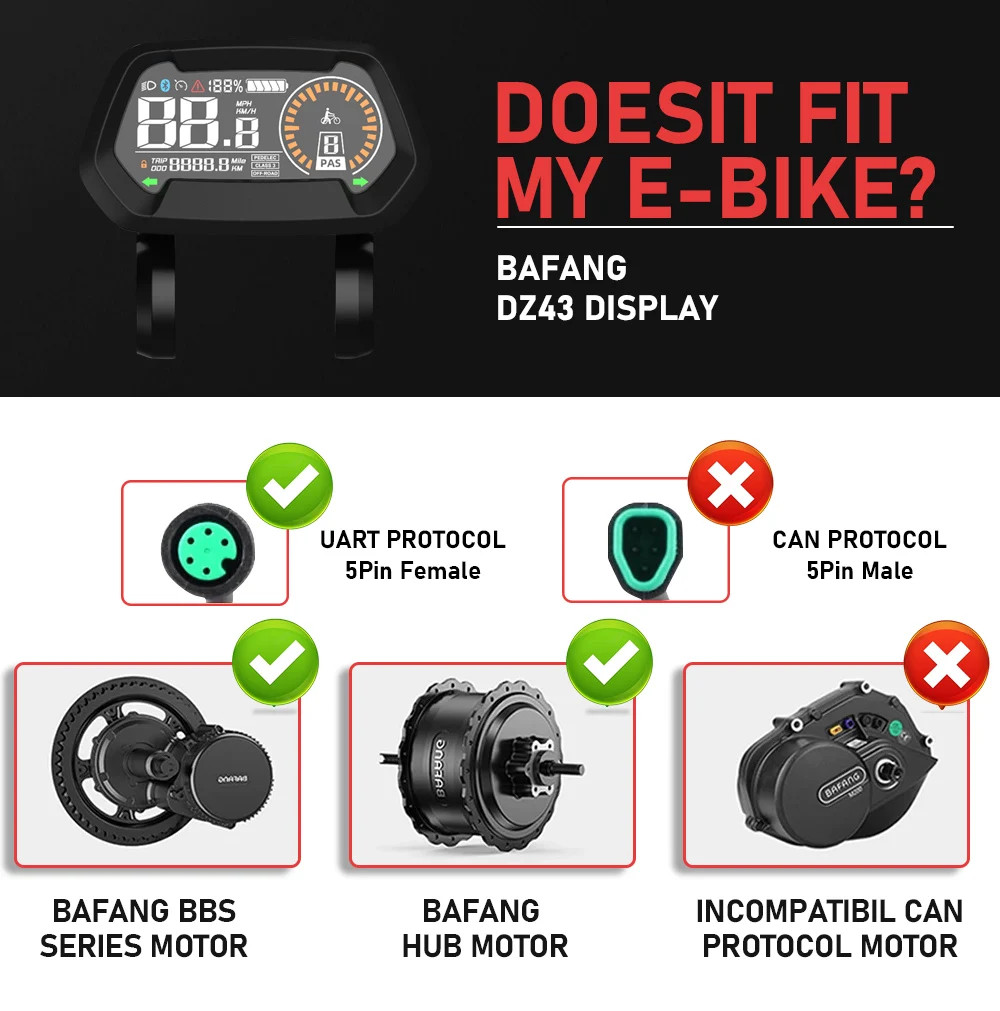 Ebike Bafang DZ43 Computer UART 0-9 PAS Speed BBS01B/BBS02B/BBSHD Mid Motor