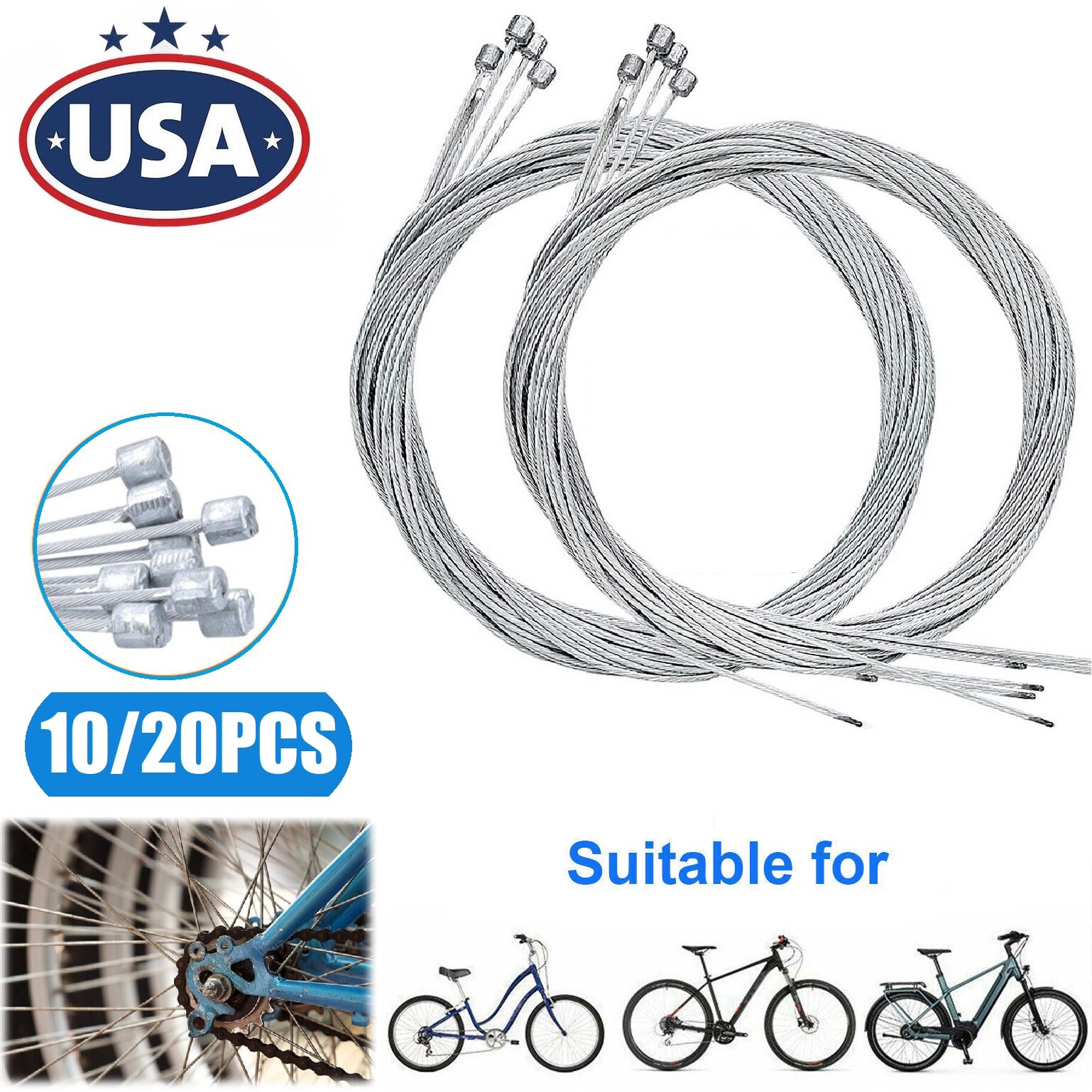 20Pcs 6FT Bicycle Brake Inner Wire Cable Line For Front Rear Road Bike Break USA