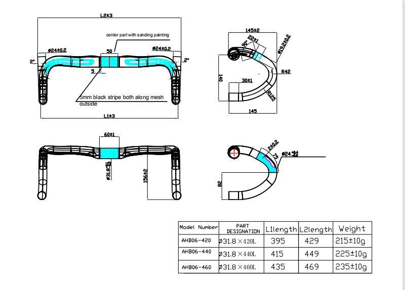 Road Bike Full Carbon Handlebar 31.8mm 225g 3K woven 440mm AHB06 USA