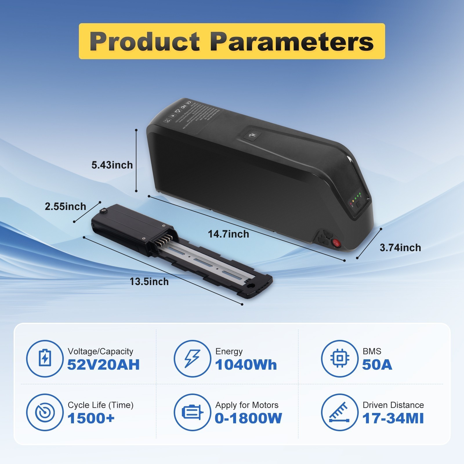 Hailong Lithium Ebike Battery 52V 48V 10Ah 15Ah 20Ah F o 0-1500W 4Pin 5Pin
