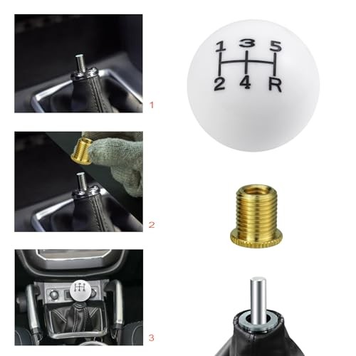 5 Speed Shift Knob, Round Ball Gear Strick Knob White and Black Lower Right R