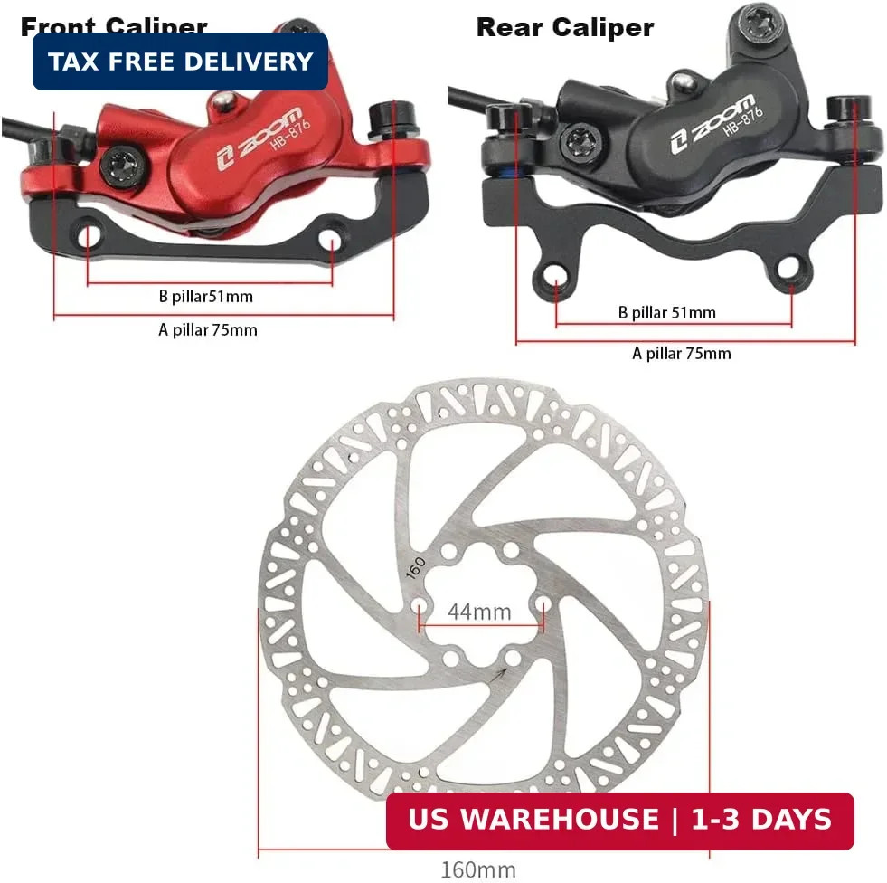 JFOYH zoom HB876 4-Piston Pre-Bled Hydraulic Disc Brake Set for Mountain Bike, B