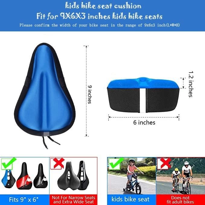 Kids Gel Bike Seat Cushion Cover Blue 9×6 Inch Memory Foam Waterproof Kids Bi…