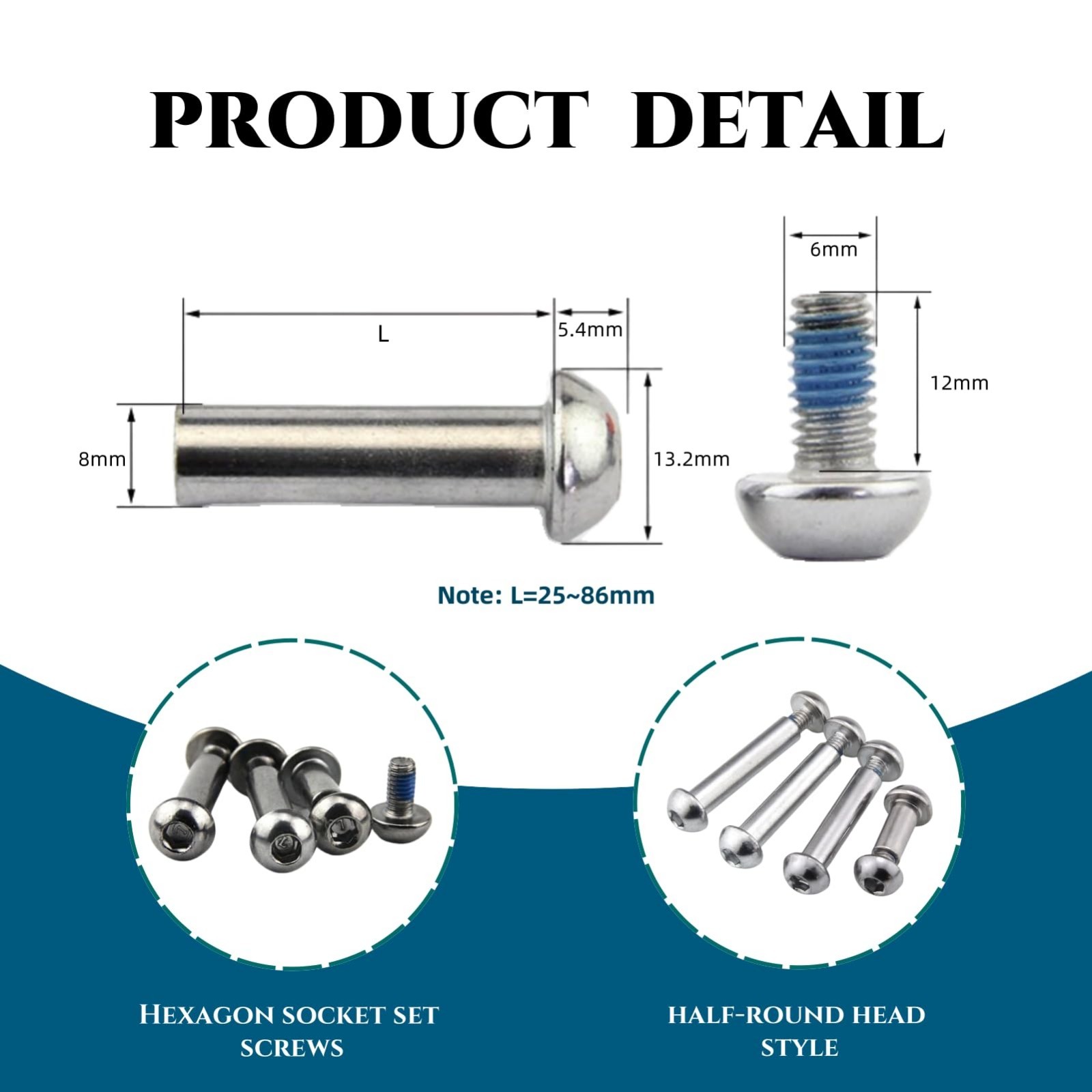 MTB Rear Shock Absorber Bolts 25-86mm Full Suspension Bike M8 Hex Socket Screws