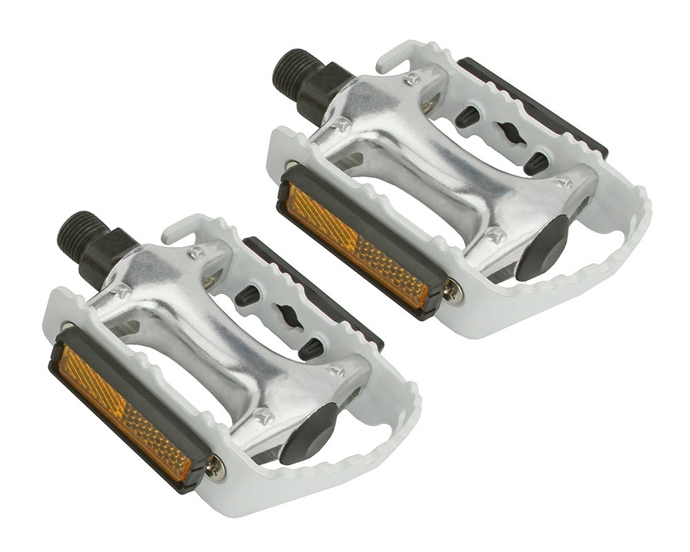 Alloy White Bicycle Pedals – 9/16″ Thread Cage Pedals w/Reflectors Loose Bearing