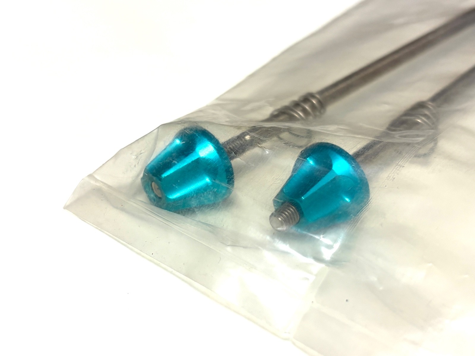 NOS FAT FEATHER Ti Rod QR Skewers Set Turquoise USA MTB 100/135mm