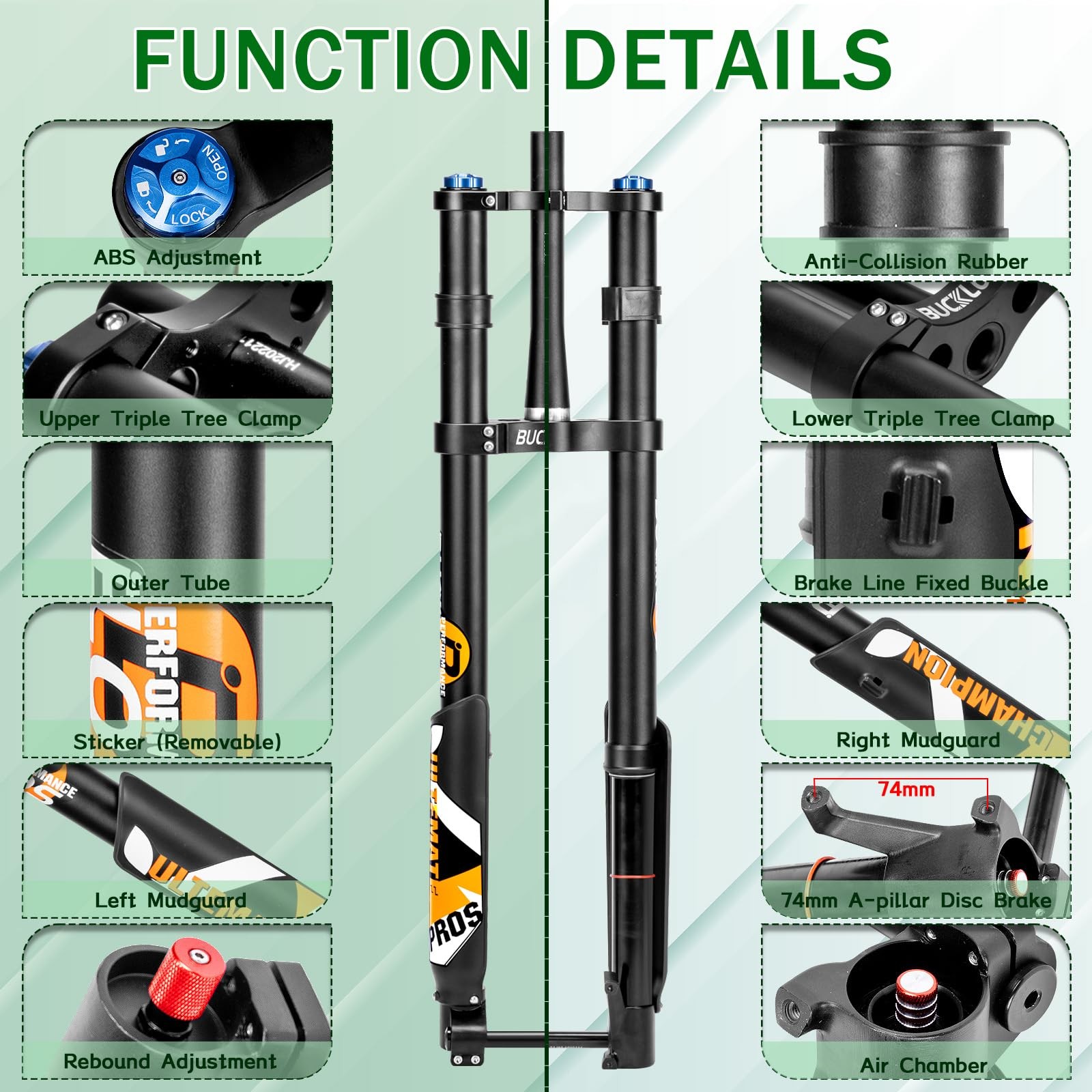BUCKLOS Fat Tire 5.0 20 inch Air Electric Mountain Bike Inverted Suspension Fork