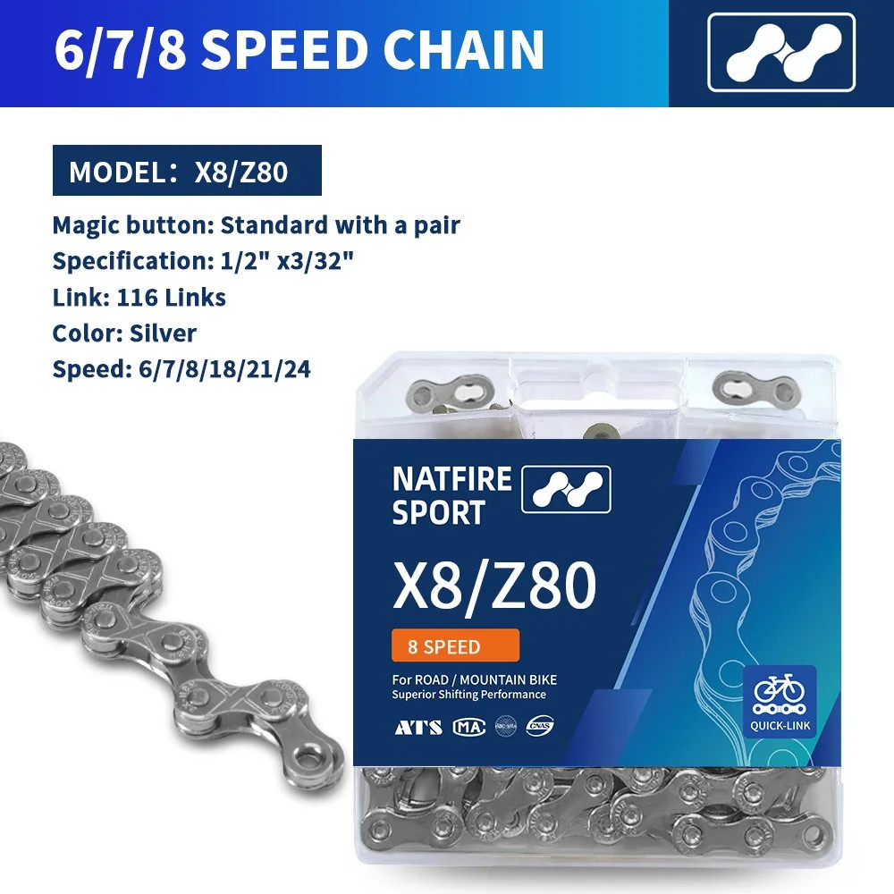 NATFIRE Bike Chain 6/7/8/9/10/11/12 Speed 116 Links Silver Gold MTB Road Bicycle