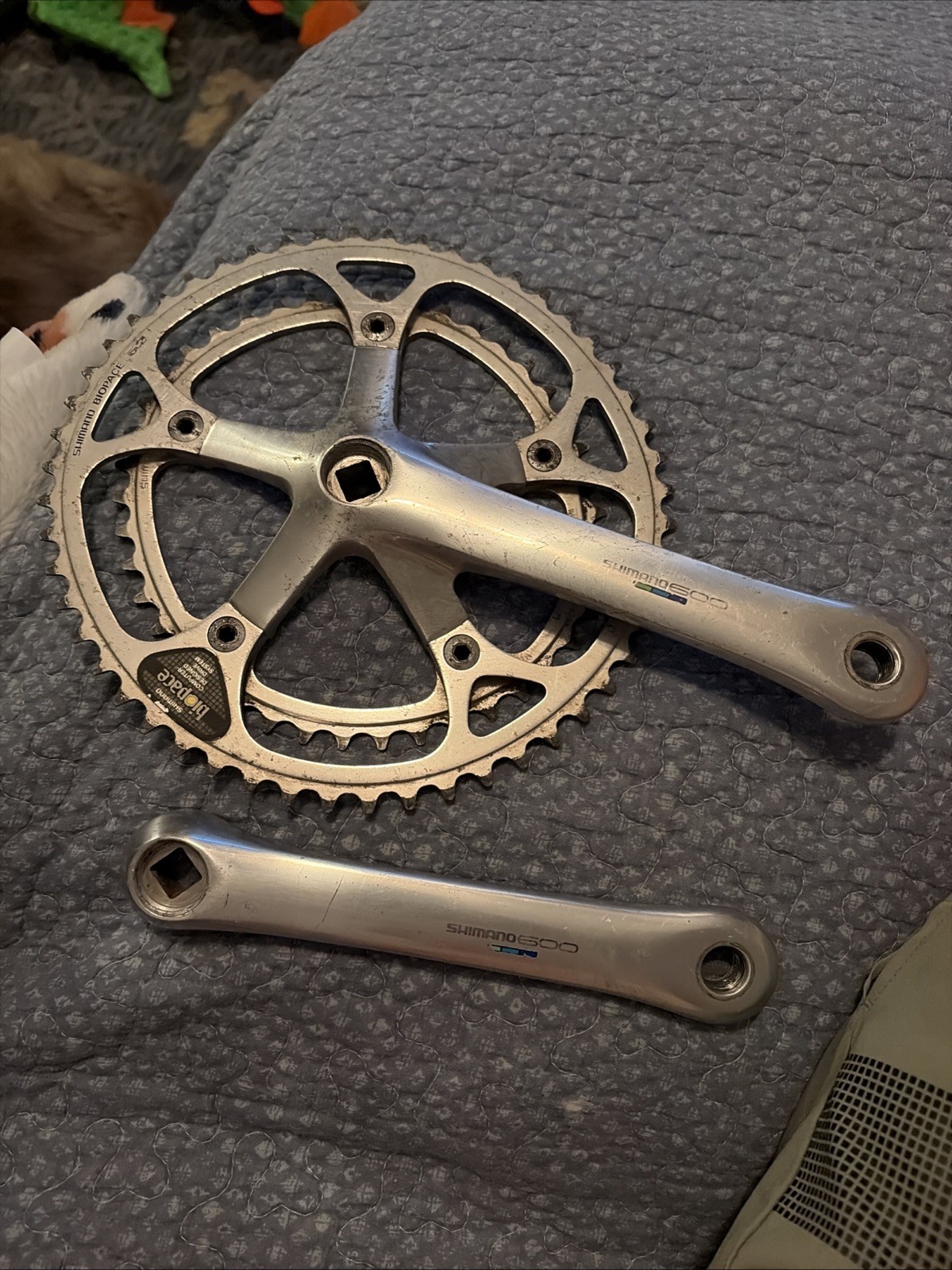 Vintage Shimano 600 6400 Tri Color Double Crankset – 53/39 170mm – Used Biopace