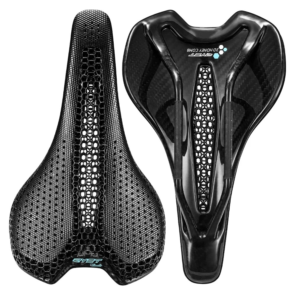 3D Printed Bike Road MTB Saddle Ultralight Full Carbon Fiber Rails Hollow Relief