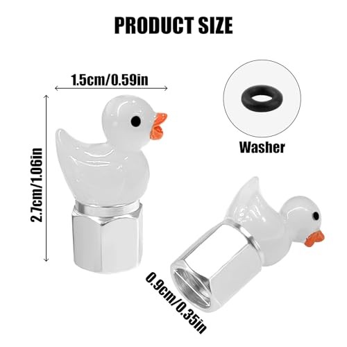 Tire Valve Stem Cap, 4 pcs Glow-in-The-Dark Cute Duckling Tire Valve Cap, White