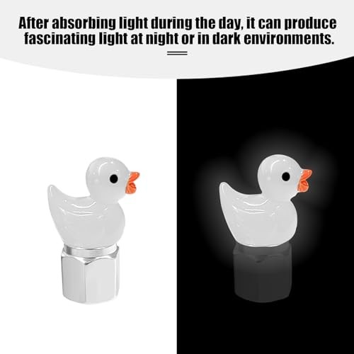 Tire Valve Stem Cap, 4 pcs Glow-in-The-Dark Cute Duckling Tire Valve Cap, White