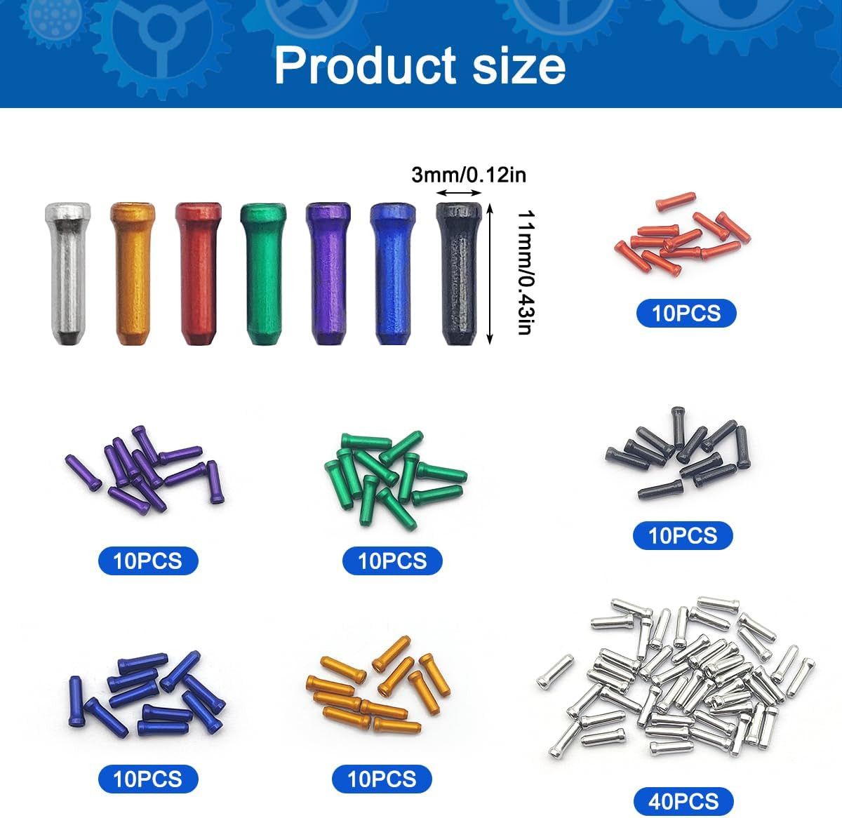 100 Pcs Bike Cable End Caps, Cable End Crimps, Derailleur Cable Tips, Bike Brake