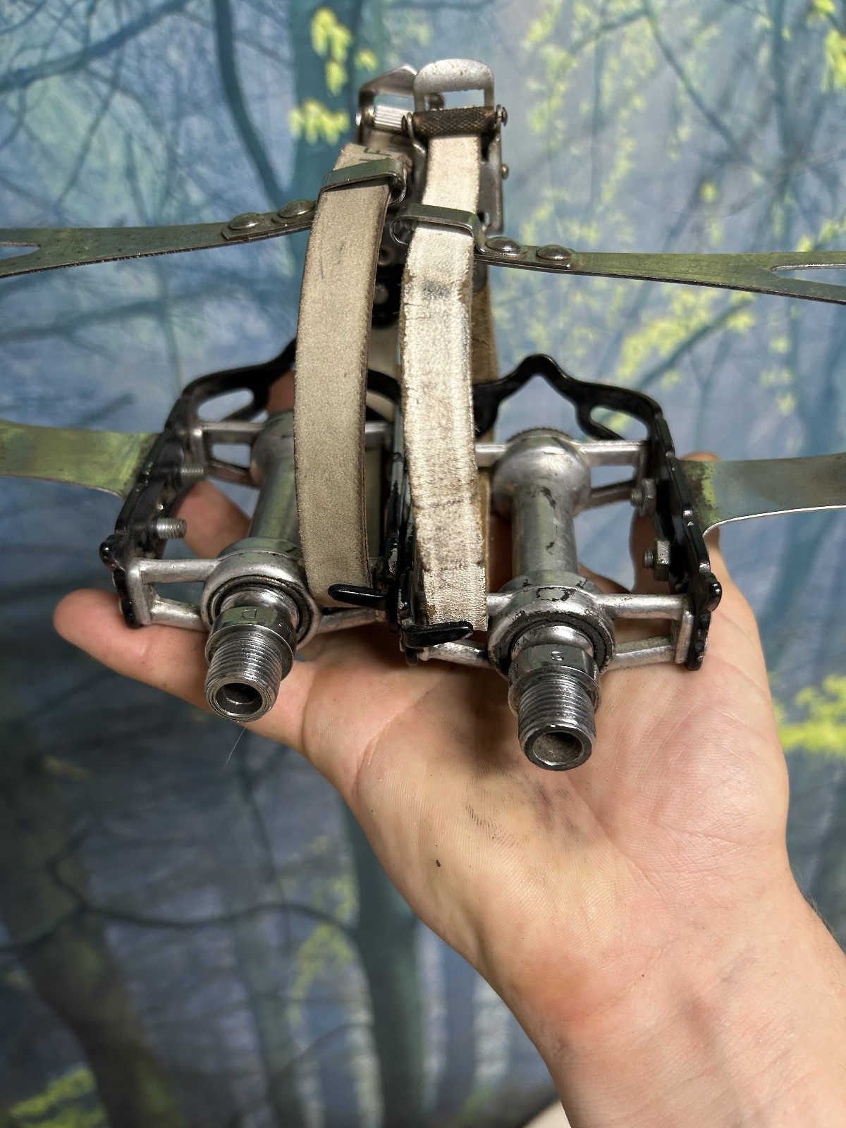 Vintage Campagnolo Record Strada Superleggi Pedals 9/16 x 20 w Toe Clips, Straps