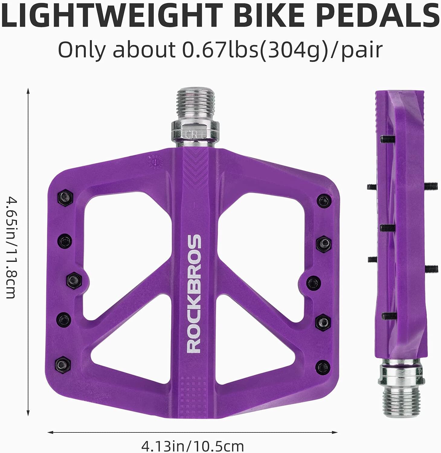 ROCKBROS Bike Pedals Lightweight Nylon 9/16″ DU Bearing Platform Pedals Perple