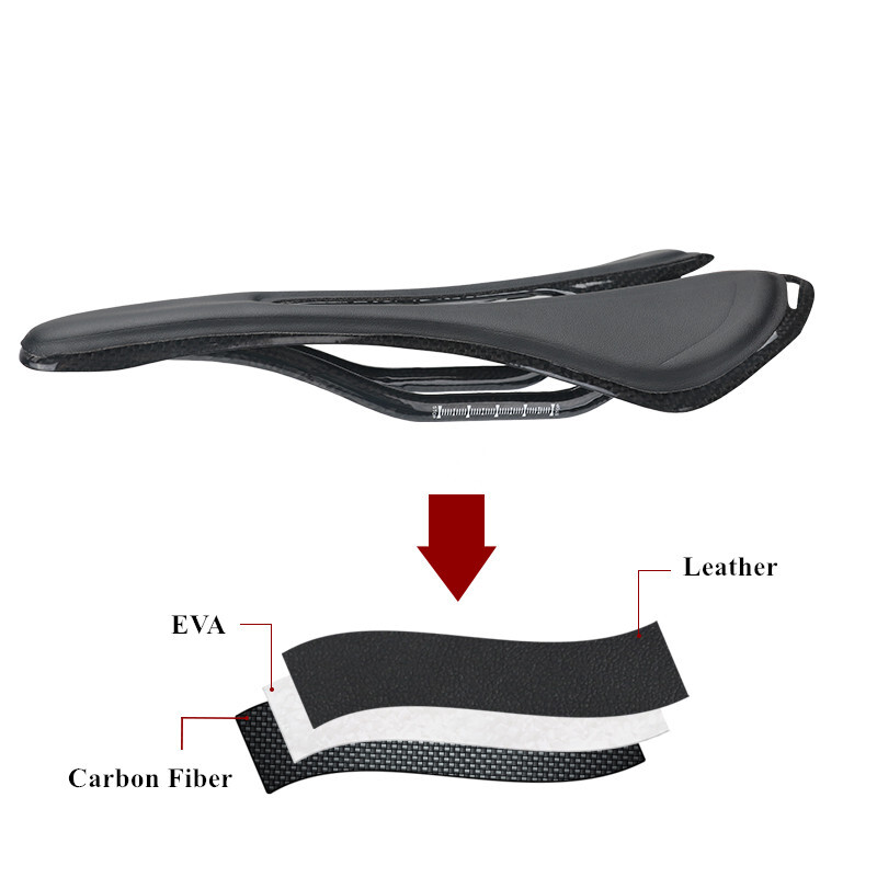 Bicycle Saddle Carbon Fiber Leather Seat Oval Rail MTB Road Racing Bike Saddles
