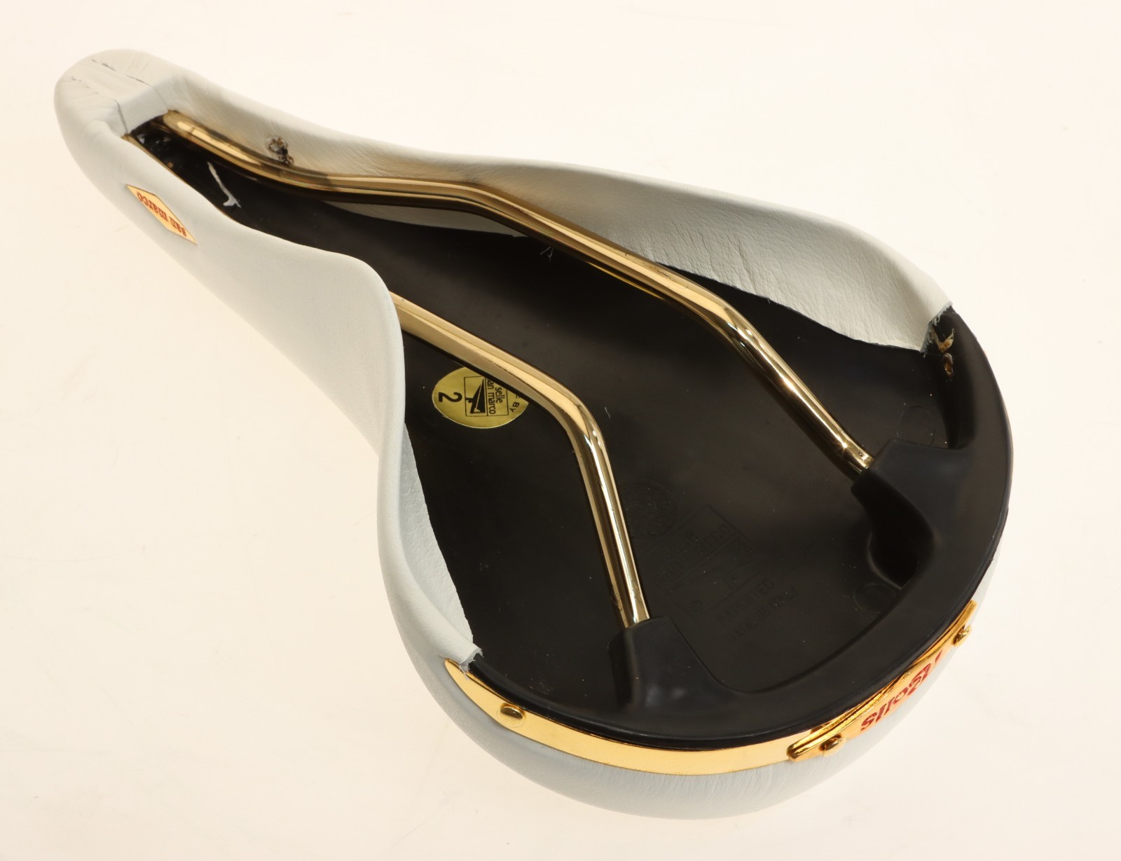 Sella San Marco Rolls White Leather Saddle Brass Steel NEW in Box NOS *Shelfwear