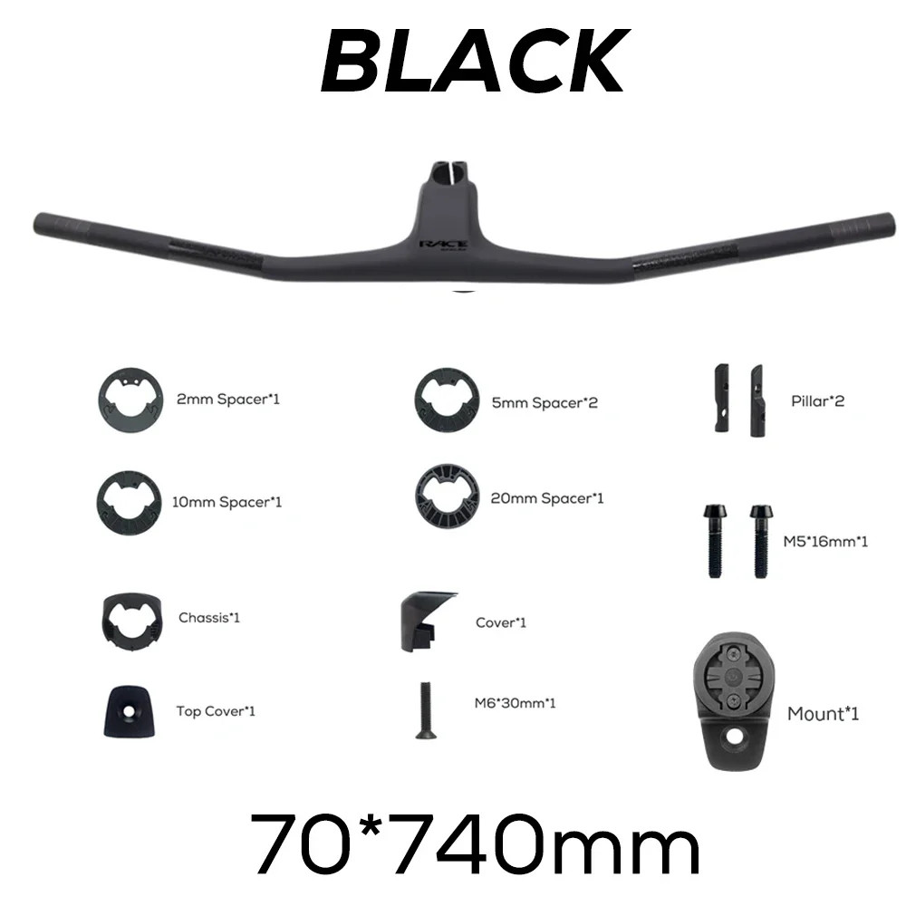 Carbon Fiber XC Mountain Bike Integrated Cockpit -20 Degree 740mm Flat T-Bar