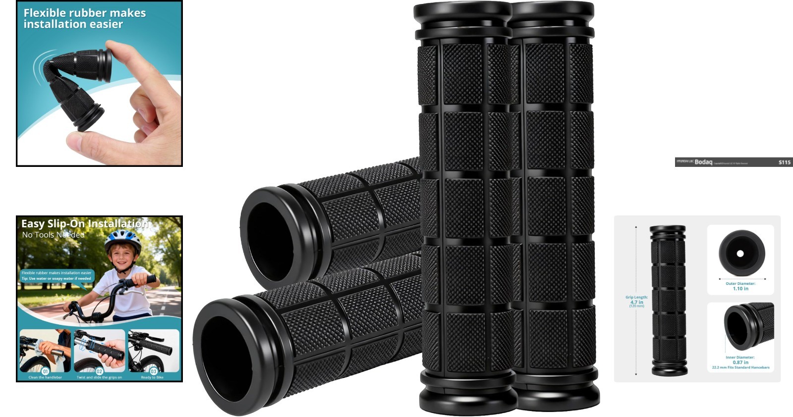 4 PCS Non-Slip Rubber Bike Handlebar Grips for Kids & BMX Bikes – Easy Install