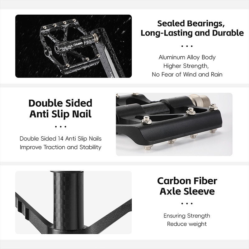 WEST BIKING Bicycle Pedals Carbon Fiber Axle Bike Pedals 3 Bearing 9/16 in Black