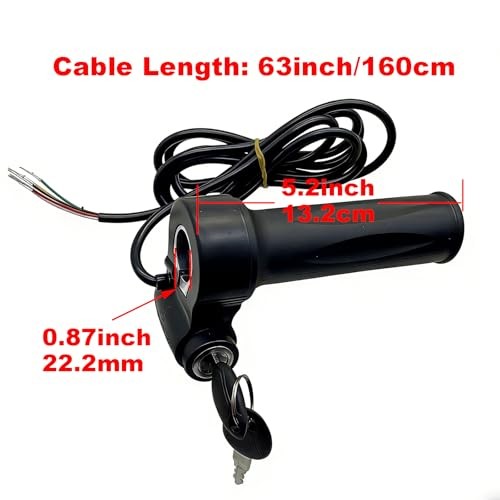 Ebike Full Twist Throttle with Key Ignition 5 pin, 12v-72v Universal Voltage,