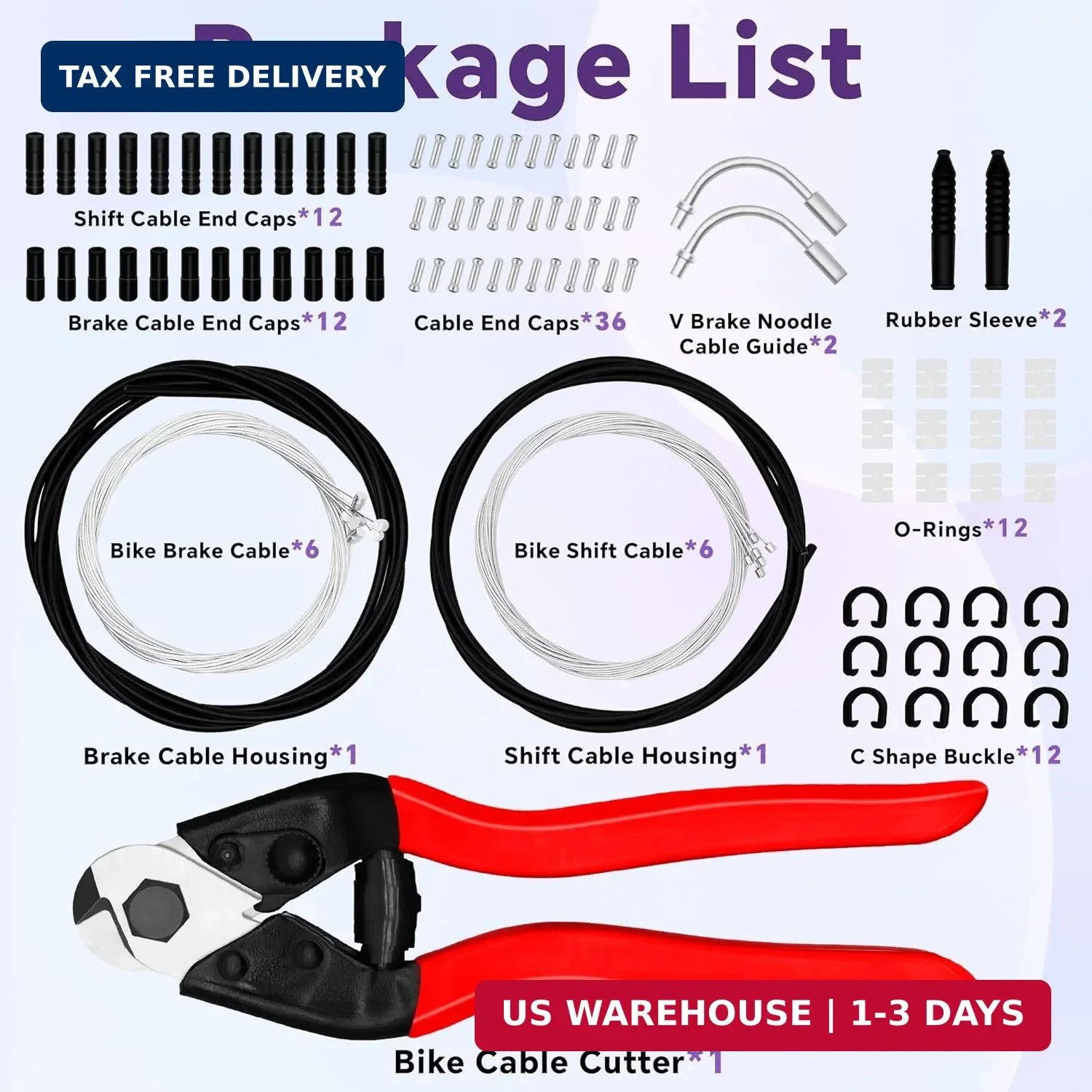 103PCS Universal Bike Brake Cable Kit with Stainless Steel Bike Cable Cutter, Bi