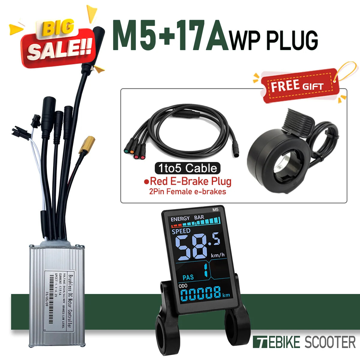 E-Bike 3 Mode Sinewave Controller 17A26A30A40A+LCD M5 M9 Display 24V36V48V Motor