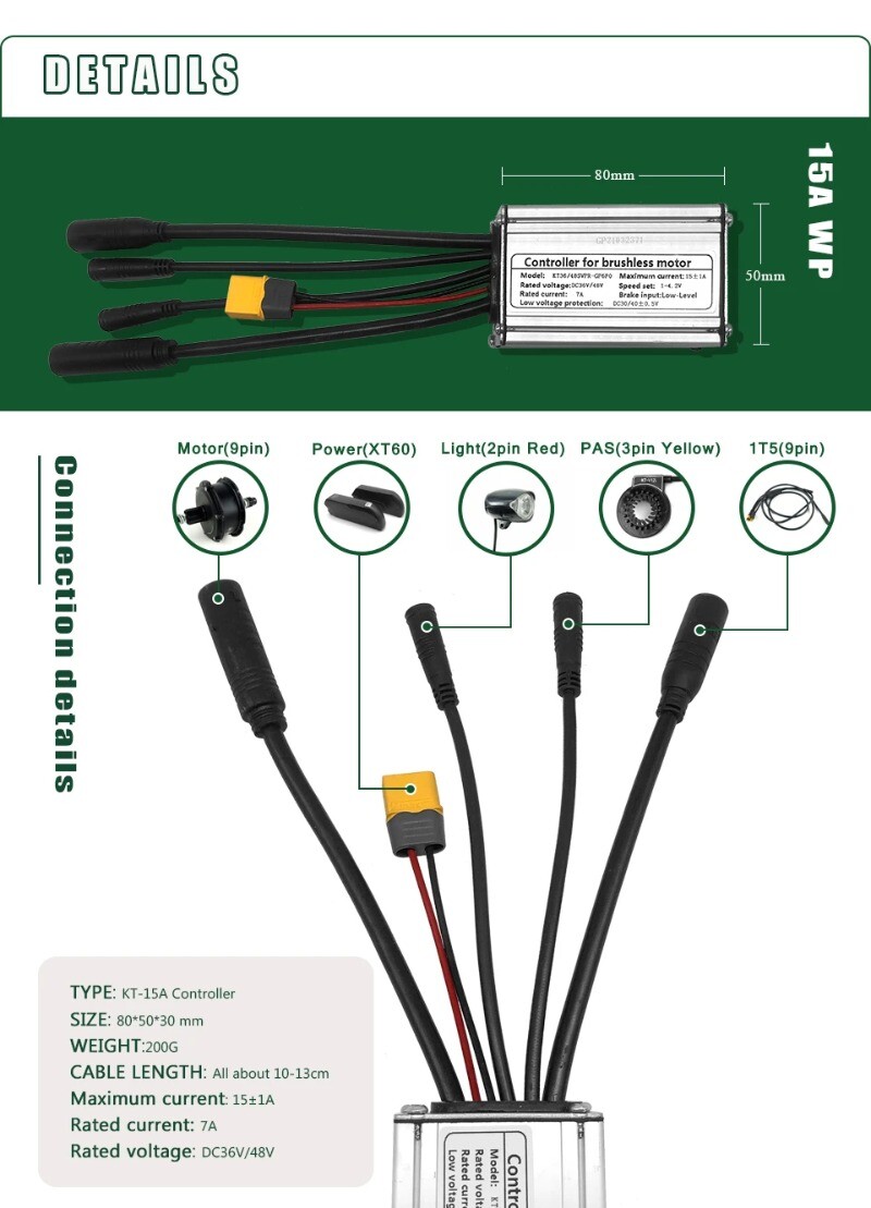 48V 250W 350W 500W 750W 1000W 1500W MTB Ebike Waterproof Brushless KT Controller